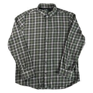 Lands End Racing Green Great Britain Mens Plaid Flannel Button Front Shirt XL